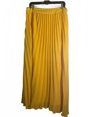 Ebossy Bright Yellow Pleated Maxi Skirt 2XL